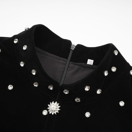 Black velvet midi dress with embellishments named Lola
