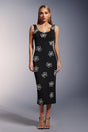 Black Viane Sleeveless Diamond Flowers Bandage Midi Dress