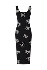 Black Viane Sleeveless Diamond Flowers Bandage Midi Dress