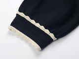 Black Vintage-Inspired Lace Collar A-Line Dress with Puffed Sleeves and Scalloped Edges