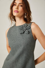 Blair Mini Dress - Sleeveless - Round Neck - Faux - Flower Design - Thigh Length