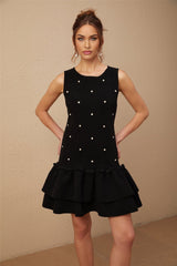 Blanche black knitted mini dress with bead embellishments