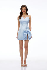 Blanche Blue Sweetheart Mini Dress with Bow Detail