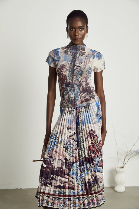Blanche floralprint pleated top  skirt matching set