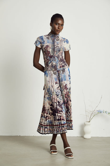 Blanche floralprint pleated top  skirt matching set