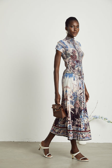 Blanche floralprint pleated top  skirt matching set