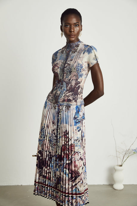 Blanche floralprint pleated top  skirt matching set