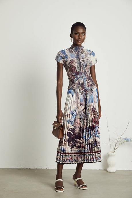 Blanche floralprint pleated top  skirt matching set