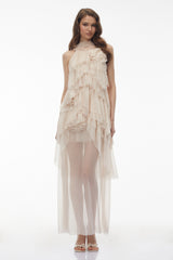 Blanche Neutral Floral Ruffled Maxi Dress