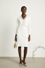 Blanche white beadembellished cardigan  dress matching set