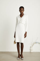 Blanche white beadembellished cardigan  dress matching set