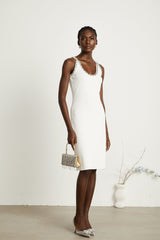 Blanche white beadembellished cardigan  dress matching set