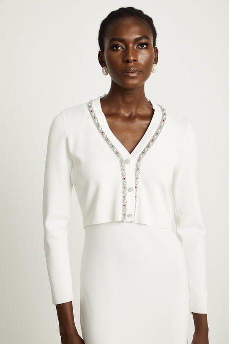 Blanche white beadembellished cardigan  dress matching set