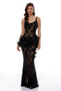 Bloem Black 3D Floral Applique Lace Maxi Dress