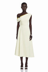 Blossom White One Shoulder Ruched Midi Dress