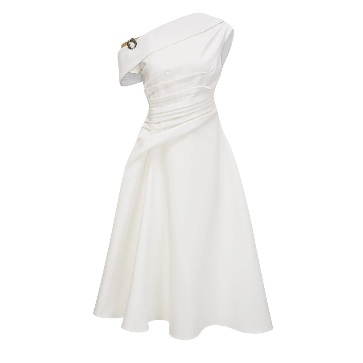 Blossom White One Shoulder Ruched Midi Dress