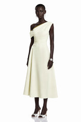 Blossom White One Shoulder Ruched Midi Dress