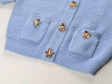 Blue Cropped Cardigan and Pencil Skirt Ensemble in Soft Pastel Blue Hue