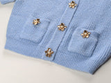 Blue Cropped Cardigan and Pencil Skirt Ensemble in Soft Pastel Hue
