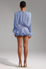 Blue Dekia Long Sleeves Hollow Out Flounce Mini Dress