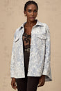 Blue denim jacket with sequined floral appliques named Blanche