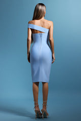Blue Dizzt Sleeveless One Shoulder Slit Bandage Midi Dress