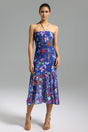 Blue Floral Yoli Flared Printed Midi Dress