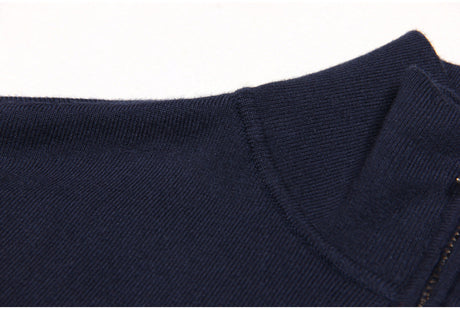 Blue Knit and Denim Zip-Up Jacket with Buttoned Pockets