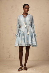 Blue mini dress with floral embroidery details