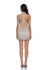 Bodhi Neutral Halterneck Sequin Mini Dress