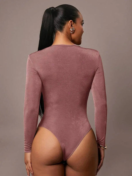 Bodysuit - Slim Fit - Casual Style - High Stretch Fabric - Long Sleeve Length - Criss Cross, Ruched, Wrap - Natural Waist Line