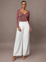 Bodysuit - Slim Fit - Casual Style - High Stretch Fabric - Long Sleeve Length - Criss Cross, Ruched, Wrap - Natural Waist Line