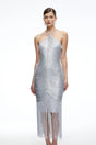 Bohdana Silver Halterneck Midi Dress with Fringe