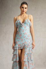 Bonnie Blue Floral Maxi Dress with Ruffle Detailing