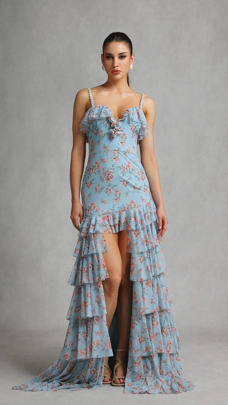 Bonnie Blue Floral Ruffle Maxi Dress for Women