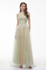 Bonnie Green Cross Front Maxi Dress with 3D Petals