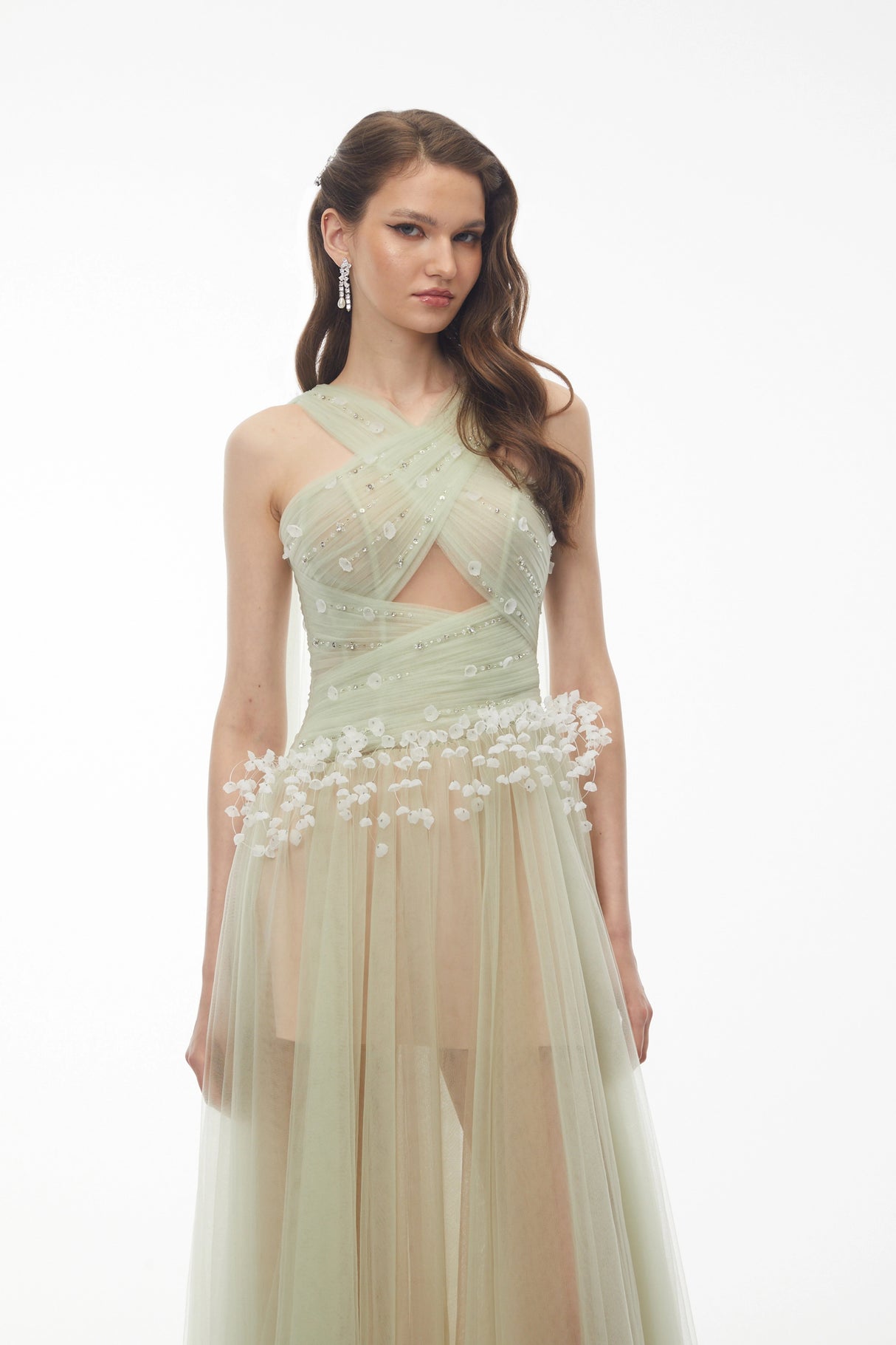Bonnie Green Cross Front Maxi Dress with 3D Petals
