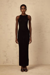 Bonnie Maxi Dress Black Fitted Ribbed - Knit Sleeveless Buttons Length