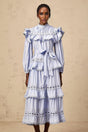 Bonnie Midi Dress Blue Tiered Lace Trim & Cut - Out Detail