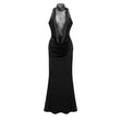 Borbála Black Lace Bodice Ruched Maxi Dress