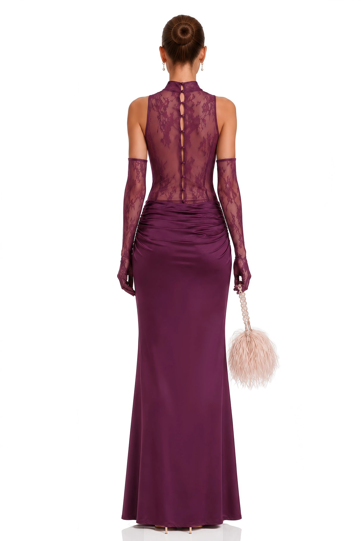 Borbála Magenta Lace Bodice Ruched Maxi Dress