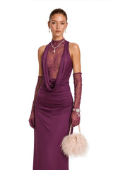 Borbála Magenta Lace Bodice Ruched Maxi Dress