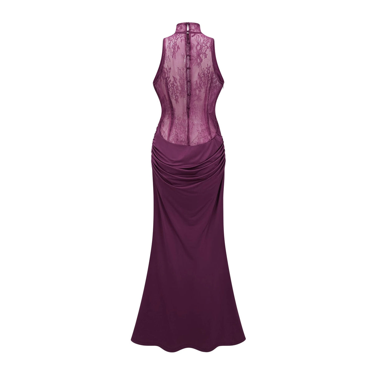Borbála Magenta Lace Bodice Ruched Maxi Dress