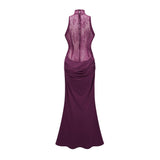 Borbála Magenta Lace Bodice Ruched Maxi Dress