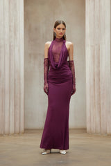 Borbála Magenta Lace Bodice Ruched Maxi Dress