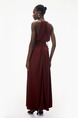 Bozhena Red Halterneck Ruched Maxi Dress