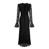 Branwen Black 3DFloral Embroidered Lace Maxi Dress