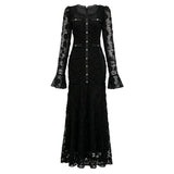 Branwen Black 3DFloral Embroidered Lace Maxi Dress