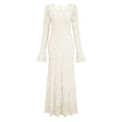 Branwen Neutral 3DFloral Embroidered Lace Maxi Dress