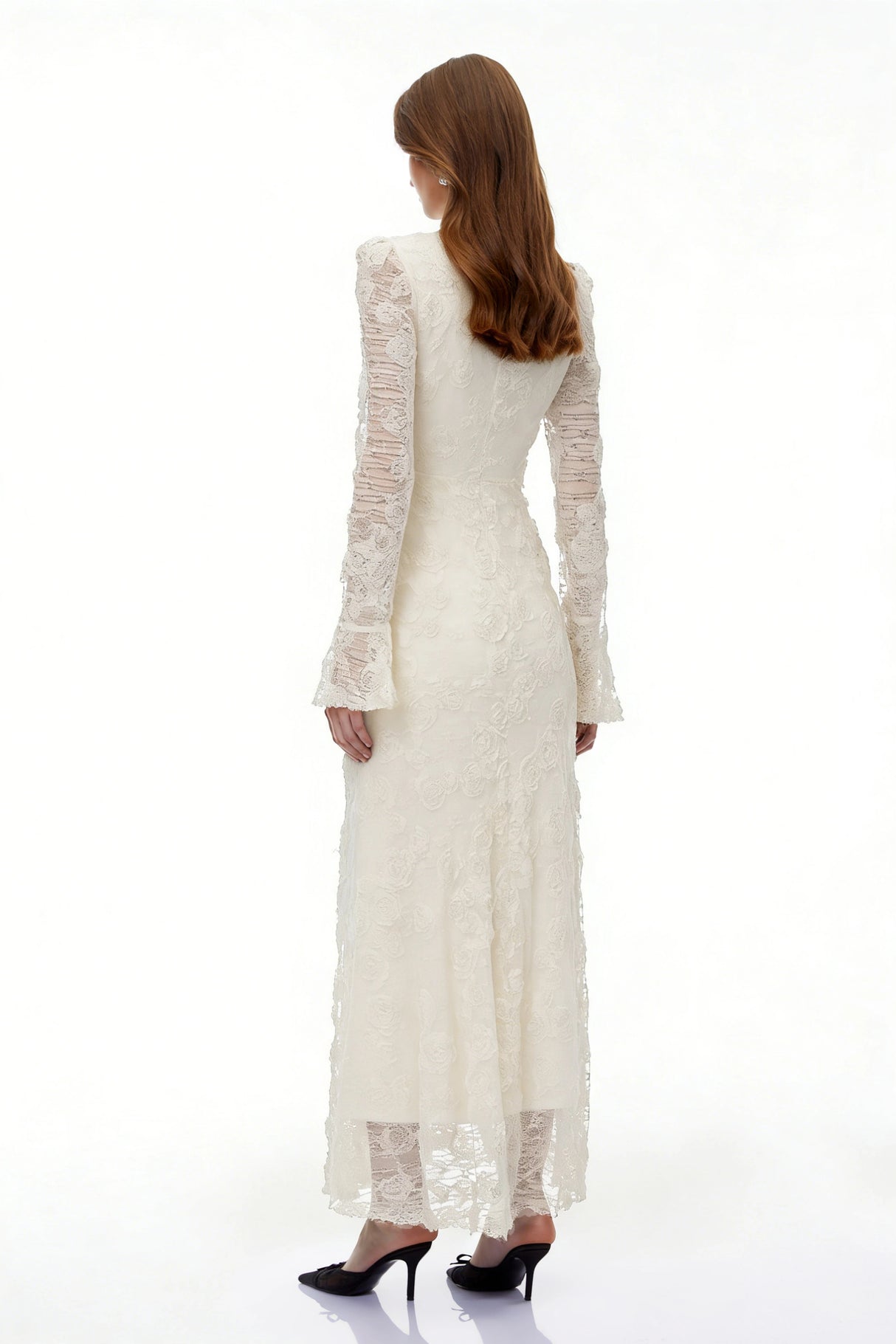 Branwen Neutral 3DFloral Embroidered Lace Maxi Dress